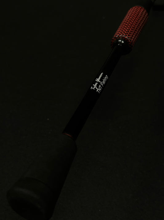 Red and black carbon fiber grip with a custom name add on